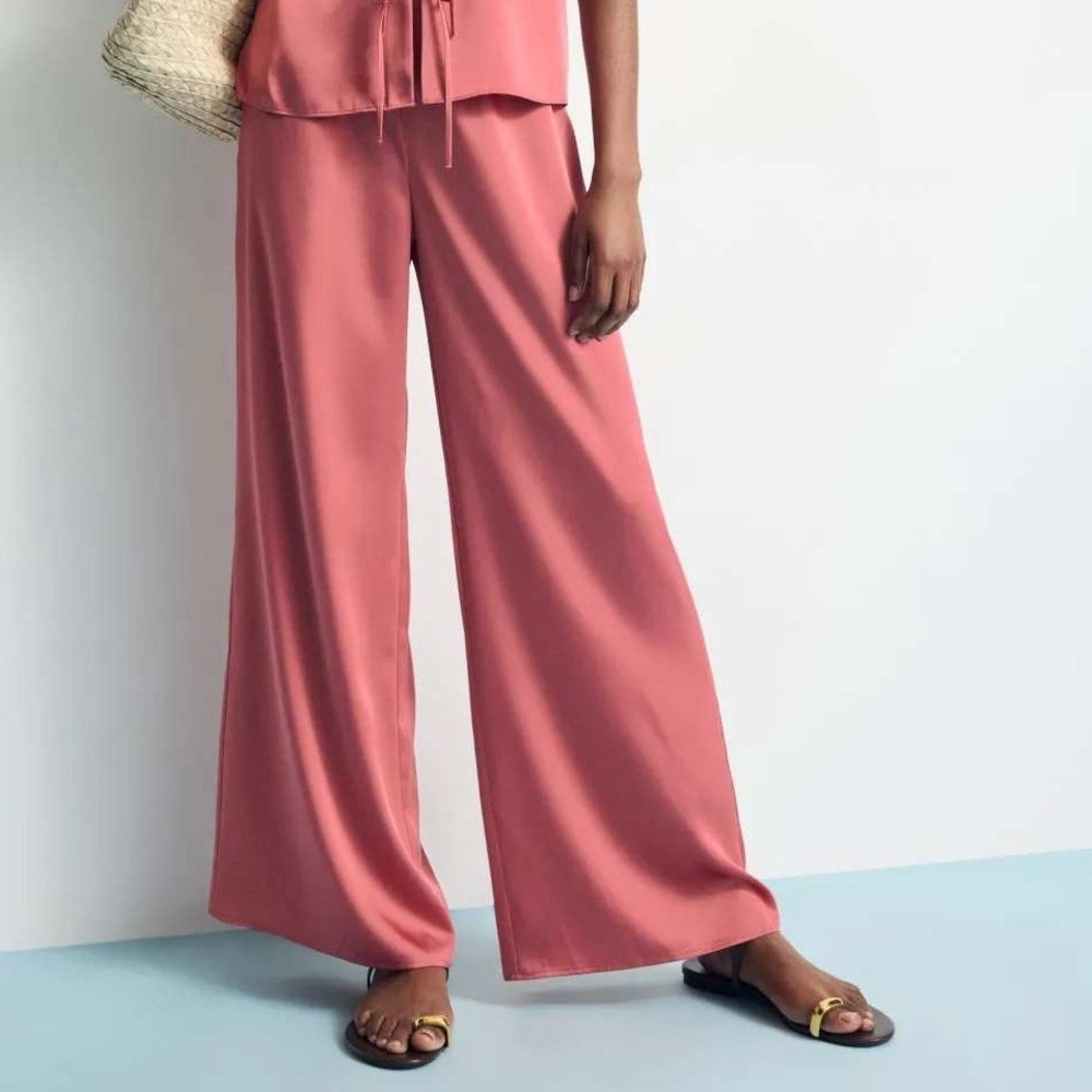 Rosetta Getty Wide Leg Satin Pull On Pants Rose Pink High Rise Womens Sz M